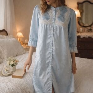 VTG Lewis Frimel Satin Lace Nightgown Deadstock NWT Baby Blue Boudoir Medium